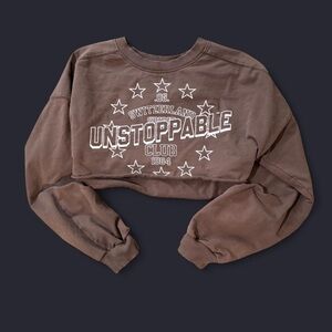 Brown Cropped Sweatshirt with Graphic Print